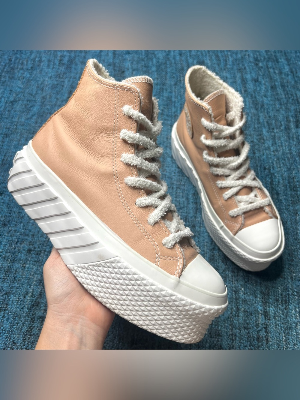 Converse CTAS 2X Platform High Cozy Sherpa Sneakers in Vachetta Beige Women's 7